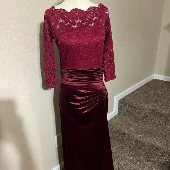 strapless open back dress Wine Red /Black Long Sleeves Prom Dress Women Formal Party Gown for Ev –  Siaoryne main image 1
